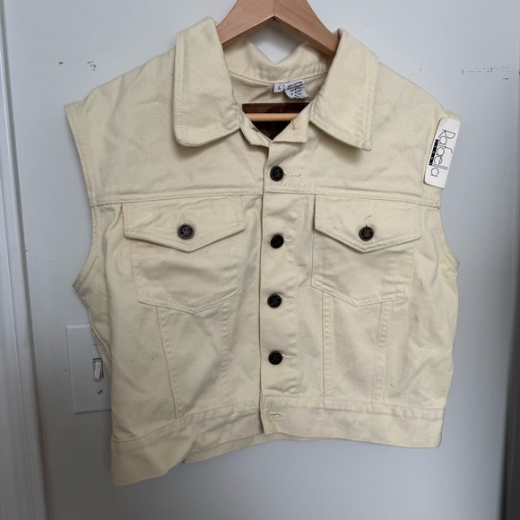 NWT Vintage Cream Denim Vest – Y2K Western Vibes Cowgirl L - Picture 2 of 6